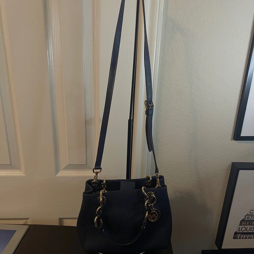 Michael Kors Navy Saffiano Tote with Gold Chain Handles